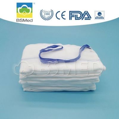 Éponge de laparotomie stérile avec ligne visible aux rayons X, coton hautement absorbant et boucle bleue pour chirurgie ouverte générale